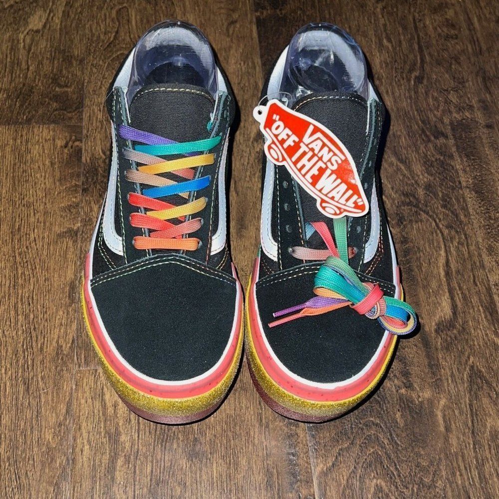 PRIDE VANS Old Skool Stacked Glitter Black Rainbow Sneakers VN0A4U15WW1 - Picture 5 of 8